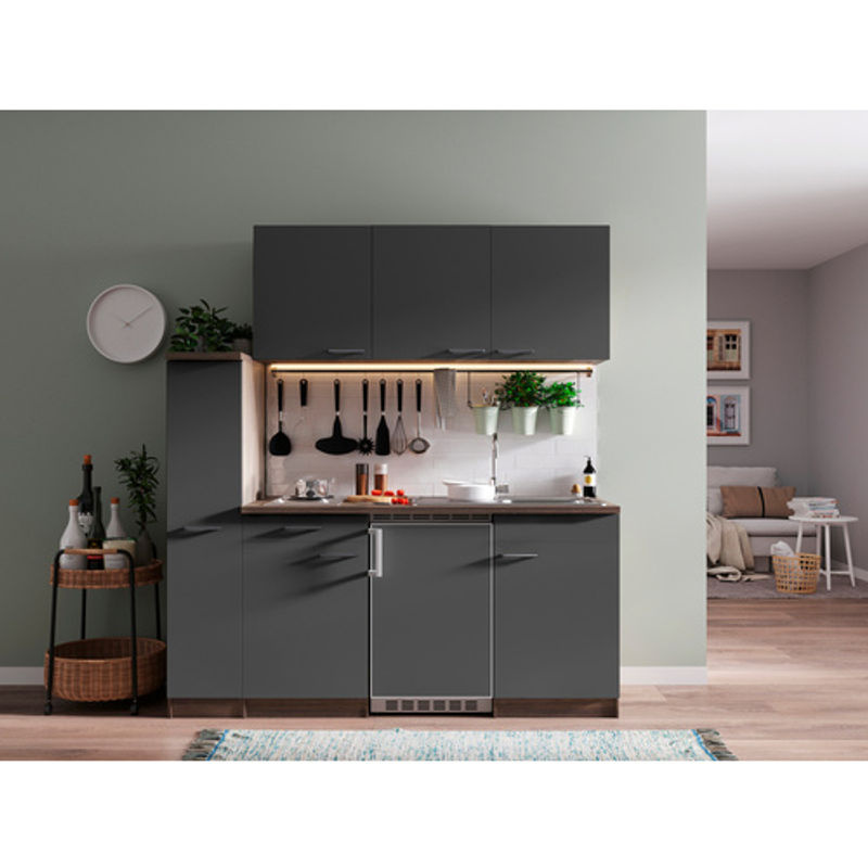Respekta Singleküche Oliver mit E-Geräten in Grau, Breite: 180 cm, Höhe: 145,8 cm, Tiefe: 60 cm - Bild 3