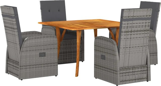vidaXL Garten Essgruppe aus Poly-Rattan und Akazienholz in Grau mit 5-teiligem Set und Kissen - Bild 1