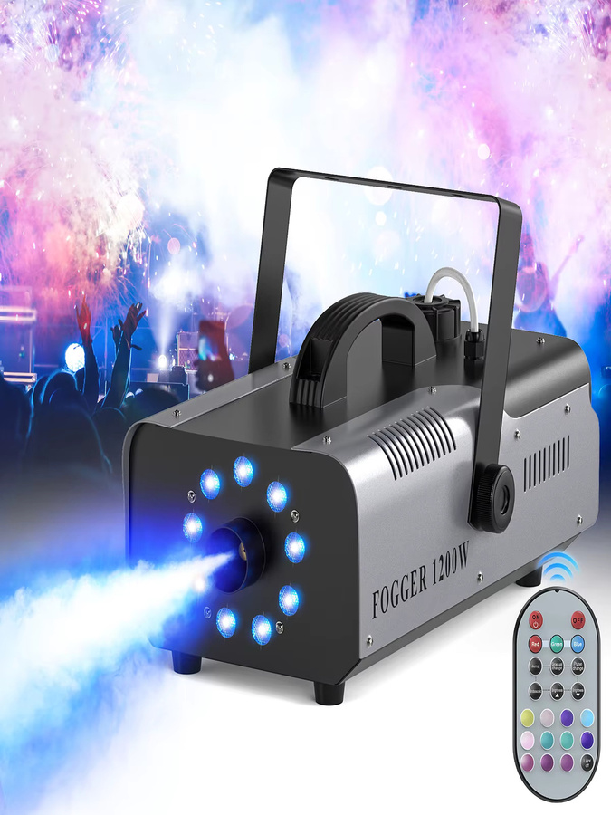 U'King Nebelmaschine 1200W mit 9 LED RGB Farbwerfer und Fernbedienung, Schwarz - Bild 5