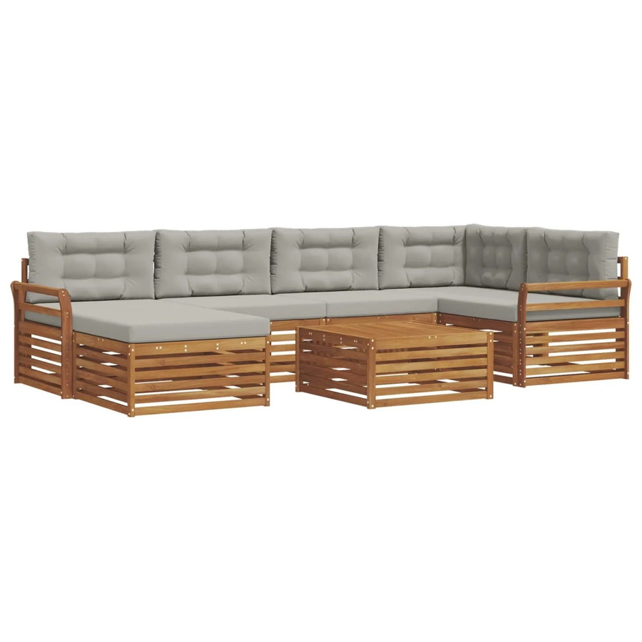 vidaXL Outdoor-Sofagarnitur aus Akazienholz in L-Form mit 19-teiligem Set, Kissen in Hellgrau und Naturfarben - Bild 2