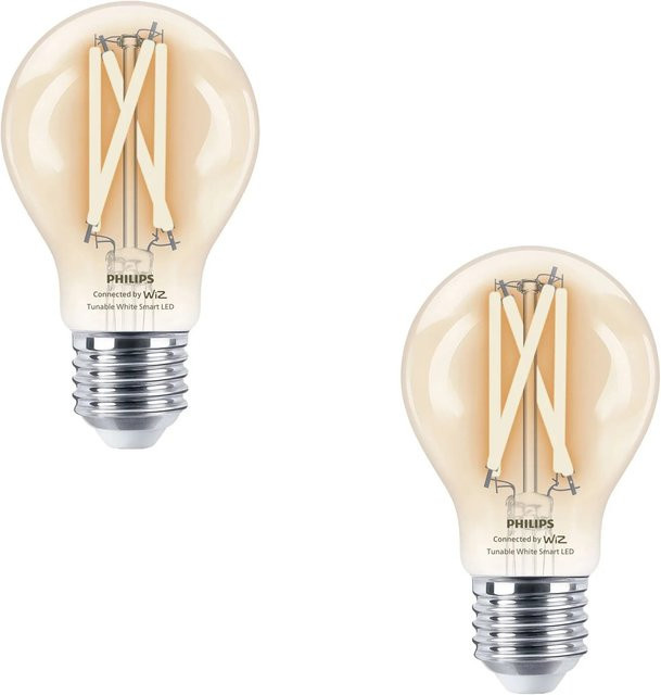 Philips Smart-LED-Leuchtmittel Set mit 2 Filament-Glühlampen, E27, dimmbar, WiFi, transparent - Bild 1