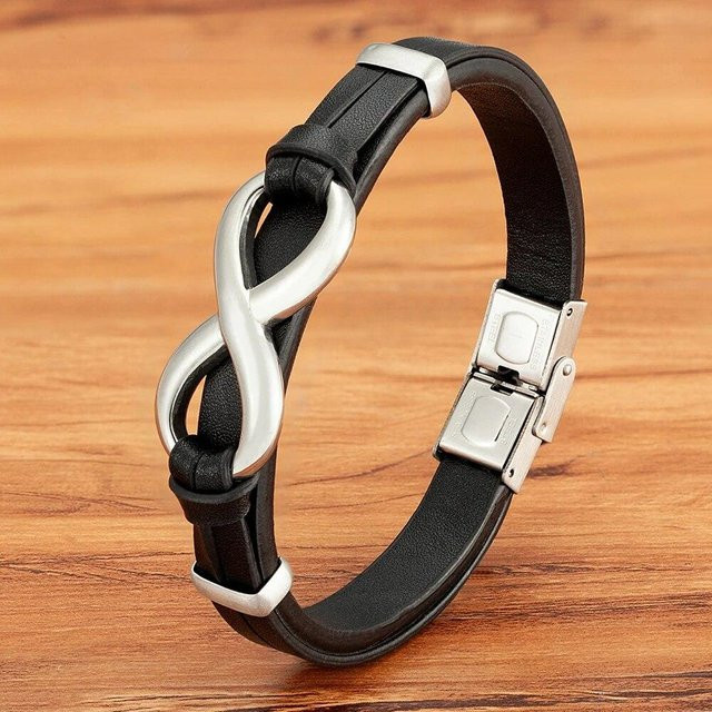 Jew Story Armband, Leder, Edelstahl, Weiß, Herren, 21cm - Bild 1