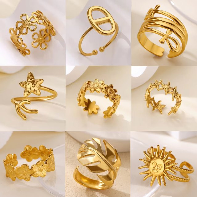 Ringe Edelstahl, Gold, Blumen, Damen - Bild 1