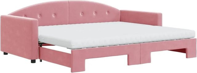 vidaXL Ausziehbares Tagesbett mit Matratze in Rosa aus Samt, B/T/H: 90 x 200 cm - Bild 1