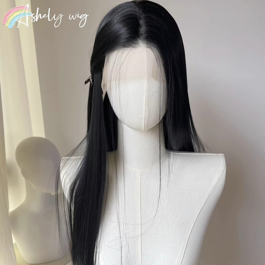 Schwarze Lace-Front-Perücke für Damen, 66 cm, hitzebeständige Synthetikfaser - Bild 2