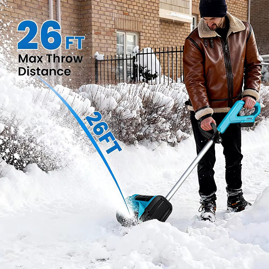 Kabellose elektrische Schneefräse 21 V mit Akku, faltbare Schneeschaufel in Blau für Auffahrten und Gehwege - Bild 5
