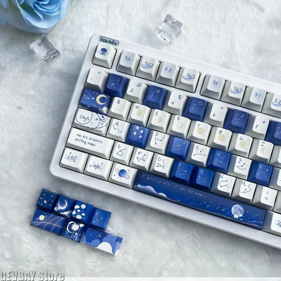 MeRealer Tastenkappen mit blauem Sternenhimmel-Thema, PBT-Material im Kirschprofil, 120 Tasten für Made68 Mad68, Farbe: Blau - Bild 2