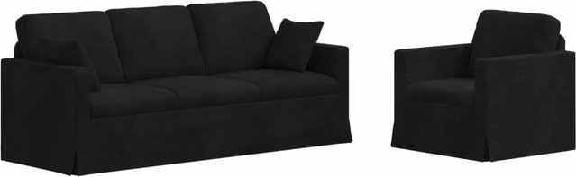 vidaXL Sofa 2-teilig in Schwarz aus Samt mit Metallrahmen, B/T/H: 198 x 78 x 80 cm - Bild 1