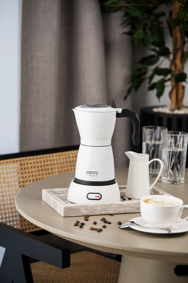Camry Elektrische Moka Kaffeemaschine, 300 ml, 480 W, Weiß, 6 Tassen, faltbar für Reisen - Bild 2