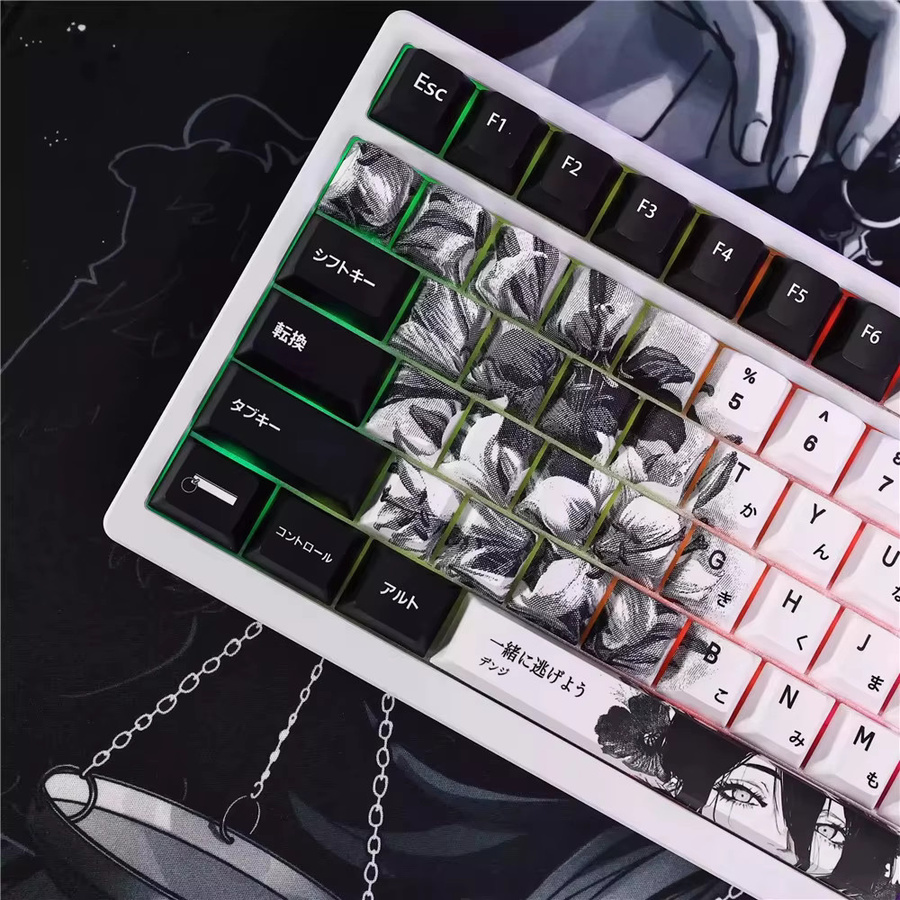 Anime Thema Tastenkappen Set in Weiß und Schwarz, maßgeschneiderte PBT Sublimation Tastaturkappen im Cherry-Profil für mechanische Tastaturen - Bild 5
