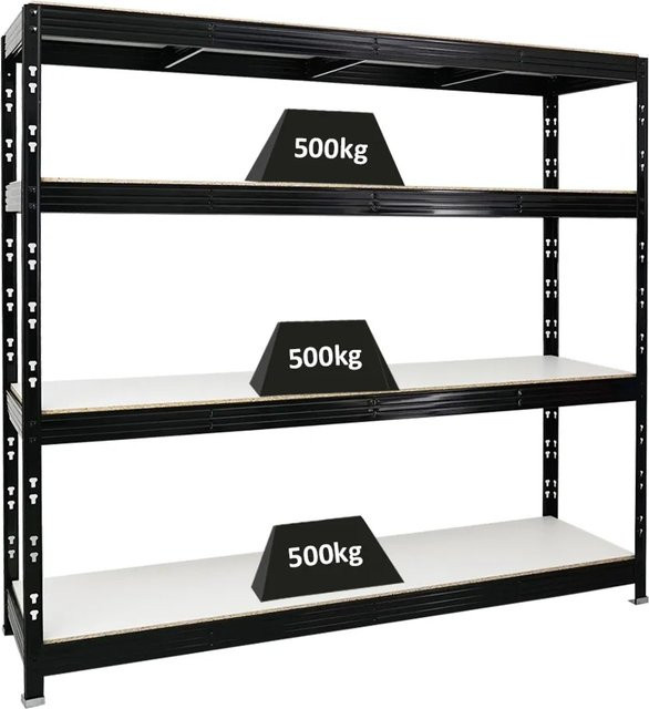 PROREGAL Profi Schwerlastregal Rhino Schwarz mit 4 Melamin-Ebenen B/H/T: 200 x 180 x 60 cm - Bild 1