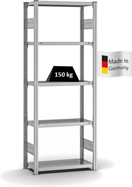 PROREGAL Fachbodenregal Stecksystem T-Profil Light-Duty in Silber, verzinkt, H x B x T: 200 x 75 x 30 cm, 5 Ebenen, Fachlast 150 kg - Bild 1