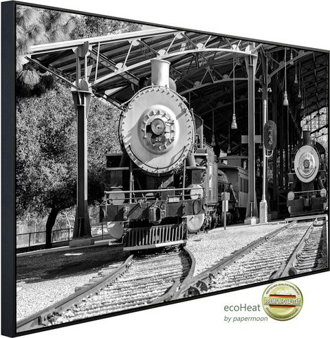 papermoon Infrarotheizung EcoHeat Bahnhof Schwarz Weiss mit Matt-Effekt und App-Steuerung - Bild 1