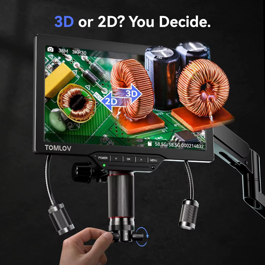 TOMLOV Digitales 3D-Mikroskop mit 2000-facher Vergrößerung, 7-Zoll-Bildschirm und HDMI-Ausgang, Schwarz - Bild 3