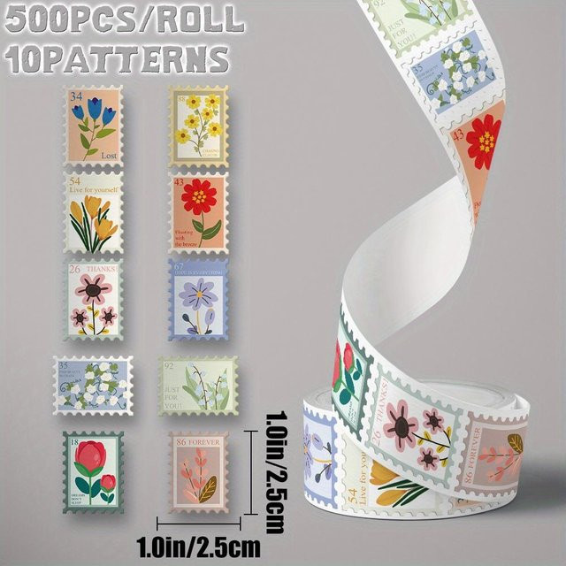 NATAWA Aufkleberrolle mit Blumenkunst-Motiven in Weiß und Multicolour, 500 Stück mit 10 verschiedenen Mustern zur Dekoration und als Belohnung für Schüler - Bild 1