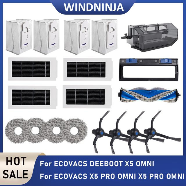 Ecovacs Deebot X5 Omni und X5 Pro Omni Zubehör Set mit Staubbehälter, Haupt- und Seitenbürste, HEPA-Filter, Wischtuch und Staubbeuteln - Bild 1