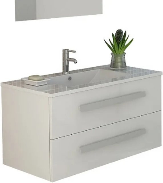 Jet-Line Badmöbel-Set Locarno in Weiß Hochglanz mit Unterschrank und Keramik-Waschtisch B: 80 cm, T: 45 cm, H: 46 cm - Bild 1