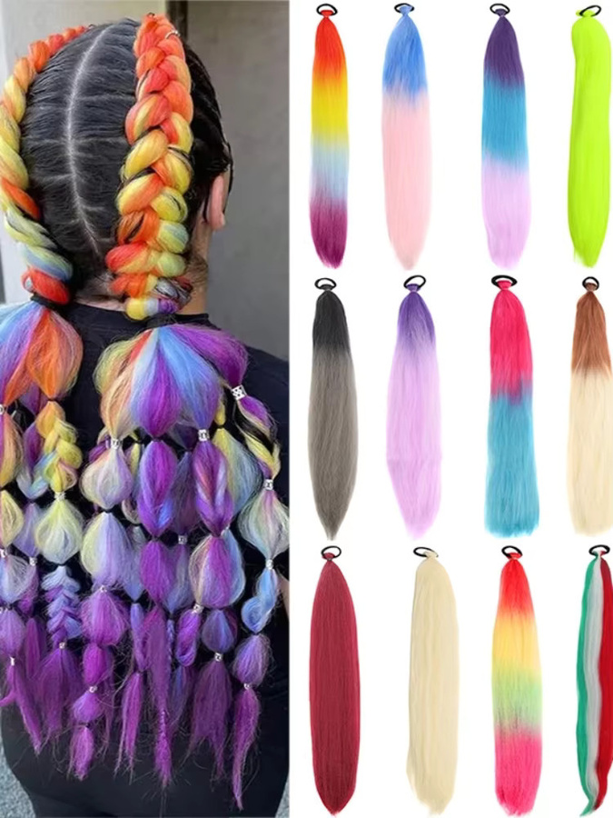 AOOSOO HAIR Synthetischer Pferdeschwanz, 26 Zoll, geflochten, Farbverlauf - Bild 4