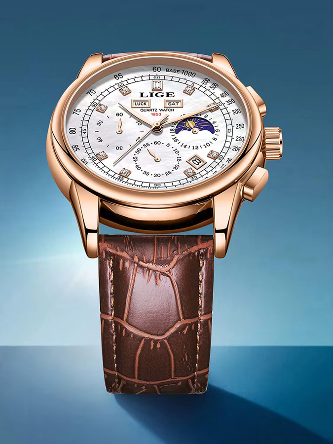 LIGE Chronograph Armbanduhr, Quarz, Leder, Herren - Bild 7