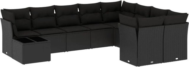 vidaXL 10-tlg Garten-Sofagarnitur in L-Form aus Polyrattan mit Kissen, Schwarz - Bild 1