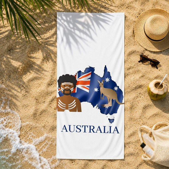 Kultur A-Australien Kulturserie Strandhandtuch aus Ultrafeiner Mikrofaser, schnelltrocknend und saugfähig, Farbe: Weiß, B/H: 35 x 60 cm - Bild 1