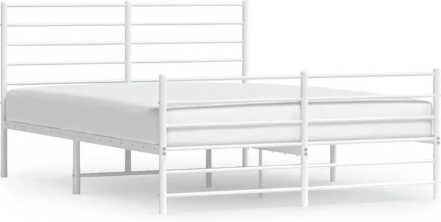 vidaXL Bettgestell aus Metall mit Kopf- und Fußteil in Weiß, B/T/H: 140 x 200 cm - Bild 1
