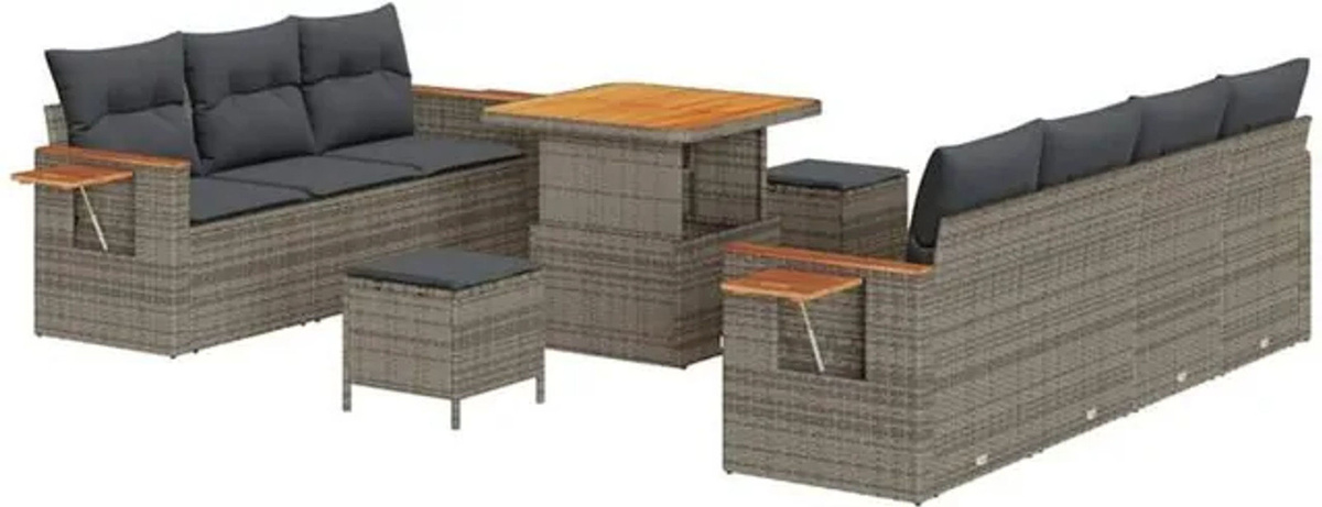 vidaXL Garten-Sofa-Set aus Polyrattan mit Kissen und Stauraum in Grau - Bild 1
