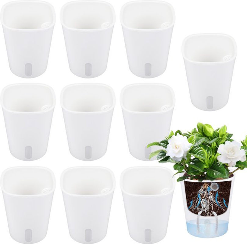 10er Set Willstar Selbstbewässernde Hydrokultur-Blumentöpfe aus Kunststoff, quadratisch, transparent und weiß - Bild 1