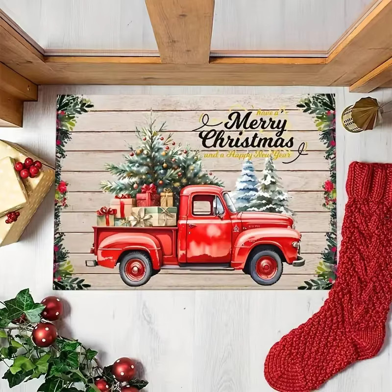 VIKAMA Weihnachtliche Fußmatte Red Truck, rutschfeste und schmutzabweisende Dekoration für Innen- und Außenbereich, Farbe: Rot, B/T: 60 x 40 cm - Bild 3
