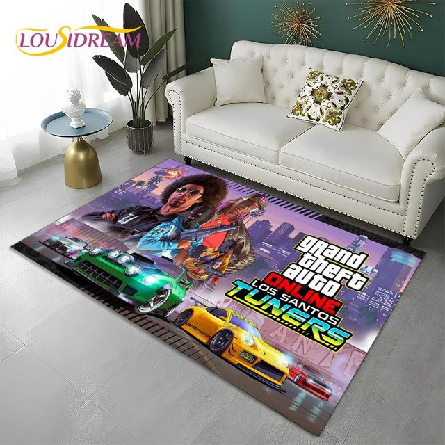 Karpetti Grand Theft Auto 3D Gamer Teppich, rutschfeste Bodenmatte aus Polyester für Wohnzimmer, Schlafzimmer oder Kinderzimmer, Mehrfarbig, Breite: 60 cm, Tiefe: 40 cm - Bild 1