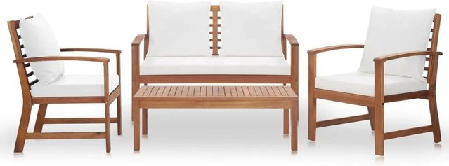 vidaXL 4-tlg Garten-Lounge-Set Modell 13 aus Akazienholz mit Kissen in Braun und Weiß - Bild 1