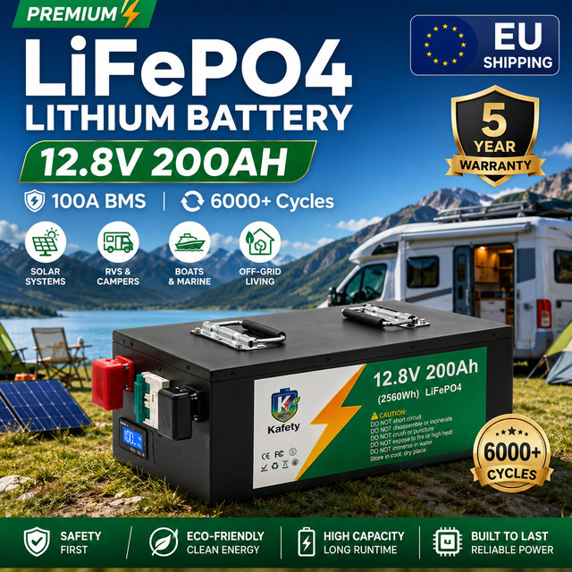 Easun LiFePO4 Solarbatterie 12V 200Ah mit integriertem BMS in Schwarz - Bild 1