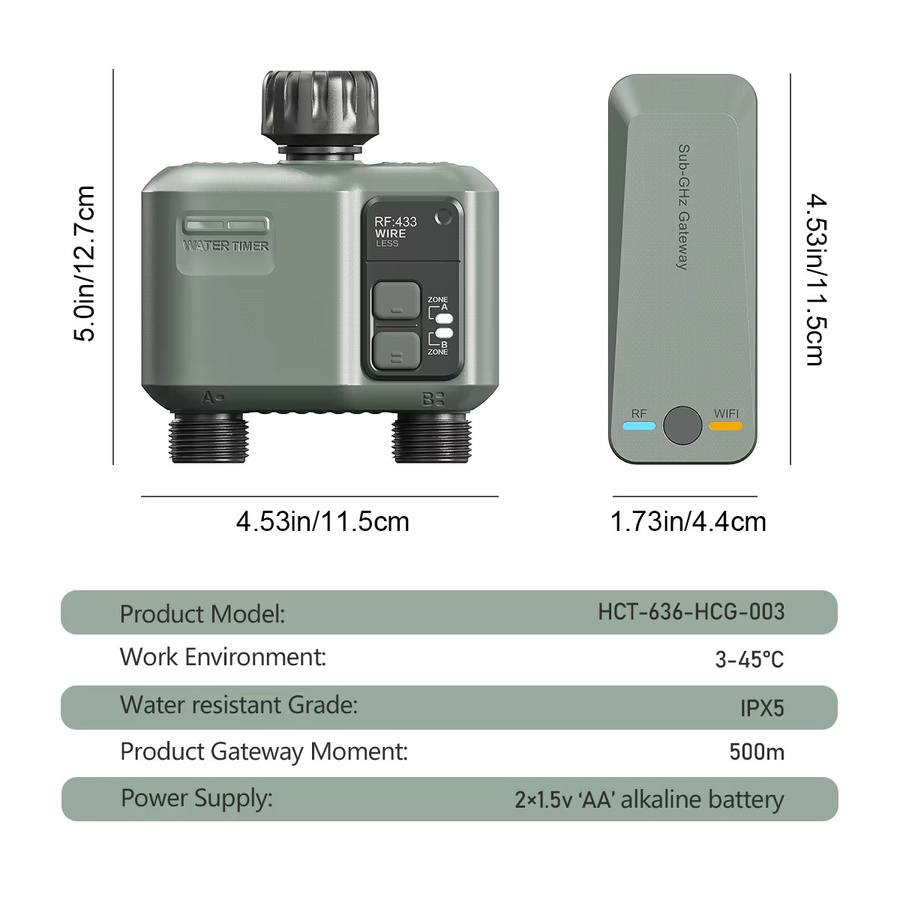 ESHICO HCT-636 Kabelloser Automatischer Doppelsteckdosen-Wassertimer mit App-Fernbedienung für die Gartenbewässerung, Grau - Bild 3