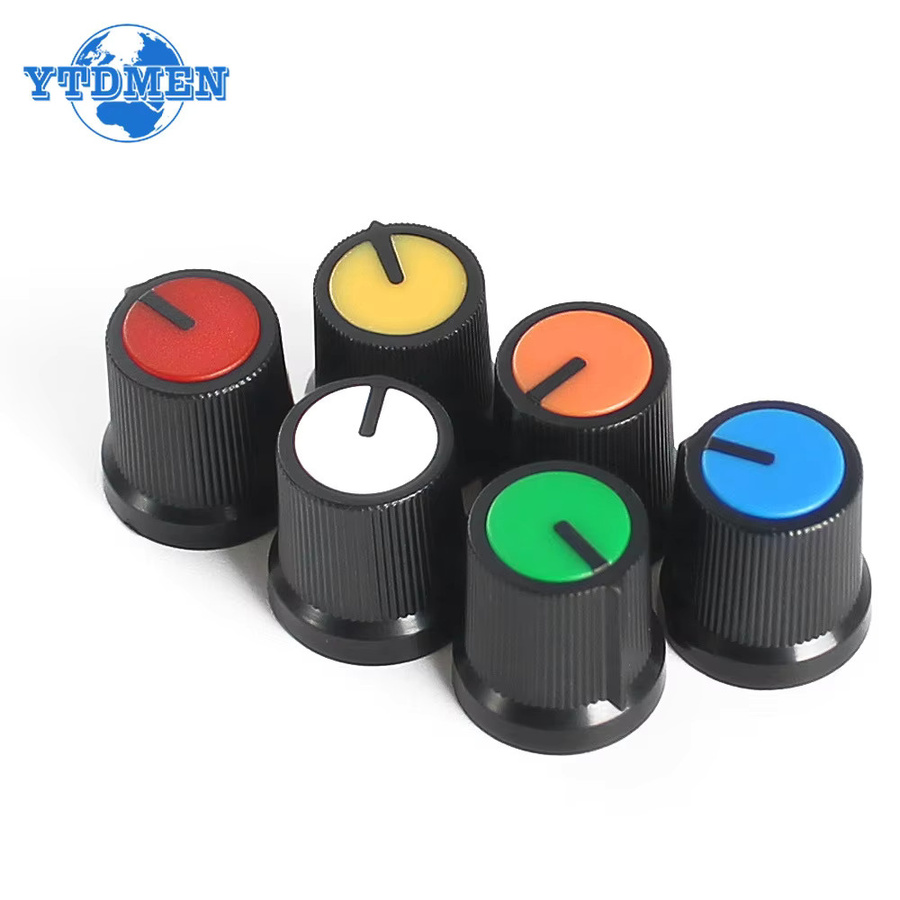 YTDMEN Potentiometer-Knopfkappen WH148 mit Kupferkern, 30 Stück in 6 Farben (Gelb, Orange, Blau, Weiß, Rot, Grün), B/T/H: 1,5 x 1,5 cm, 6 mm Loch AG3 - Bild 2