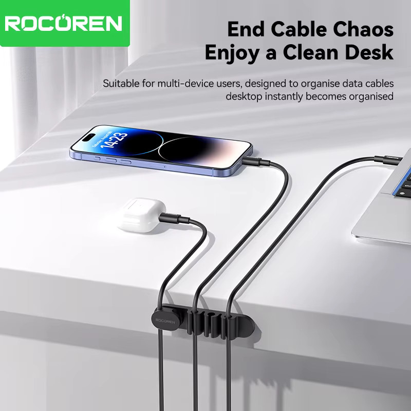 Rocoren Selbstklebende Silikon Kabel Organizer in Schwarz für USB Kabel Maus Tastatur und Headset - Bild 2