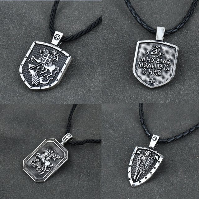 Anhänger Halskette Erzengel Saint Michael, Edelstahl, Silber, Unisex, Vintage - Bild 1