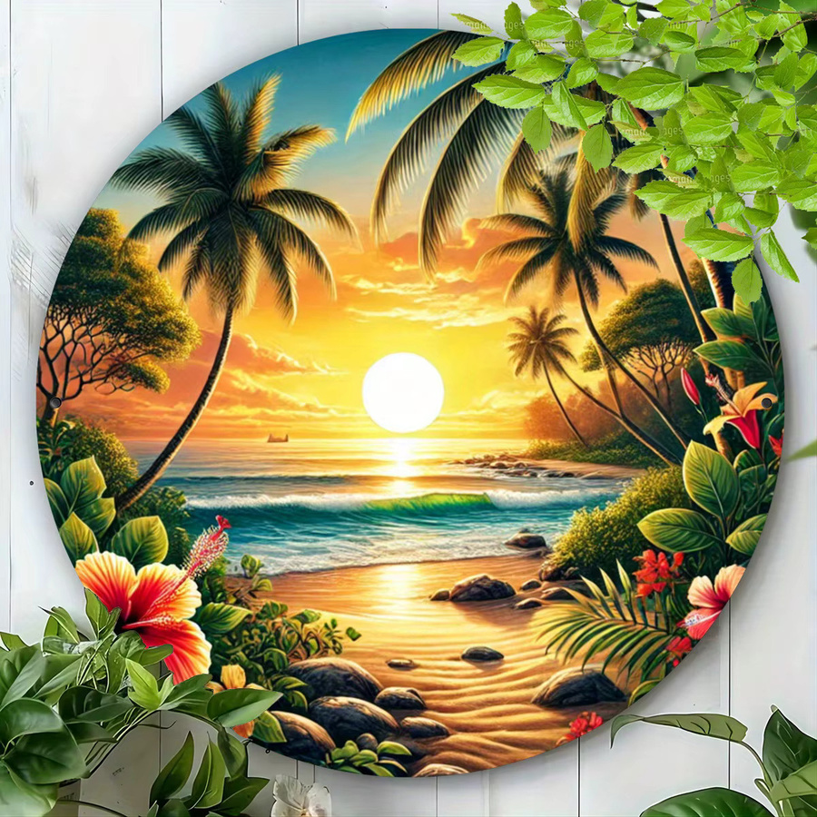Potdemiel Tropical Beach Sunset Wandkunst aus Metall, Vintage-Foliengravur, Mehrfarbig, B/H: 20,3 x 20,3 cm - Bild 5