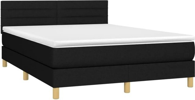 vidaXL Boxspringbett mit Matratze in Schwarz, Hybrid-Bett mit LED-Unterbettbeleuchtung und USB-Ladeport, B/T: 140 x 190 cm - Bild 1
