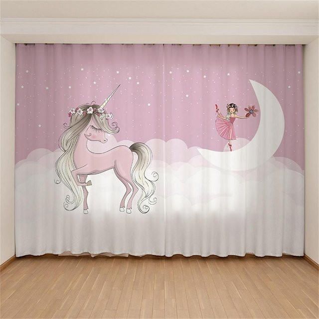 Yiran Furniture Vorhang mit Stern Mond Ballett Tanzendes Mädchen Digitaldruck in Rosa, 2er-Set, B: 70 cm, H: 165 cm - Bild 1