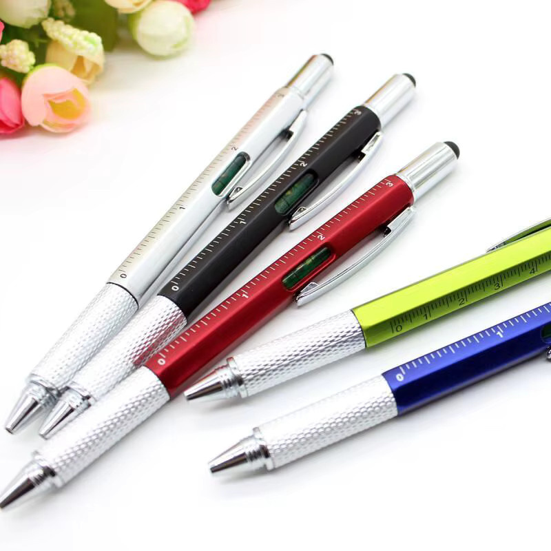 7-in-1 Multifunktions-Kugelschreiber aus Metall in Schwarz mit Lineal, Schraubendreher, Stylus und Wasserwaage - Bild 3