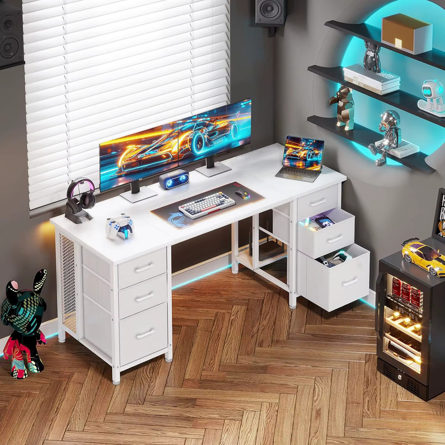 Coleshome Schreibtisch mit 6 Schubladen in Weiß für dein Home Office, Breite: 160 cm, Tiefe: 52 cm - Bild 3