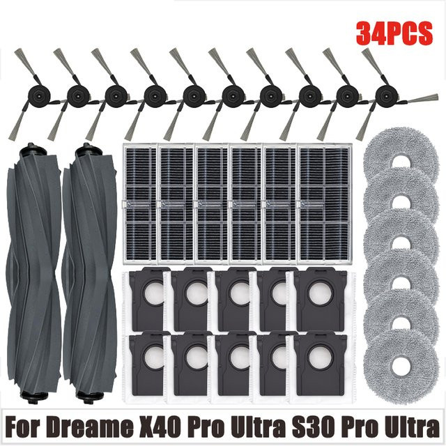 Dreame Ersatzteil-Set für X40 Ultra, X40 Ultra Complete, L40 Ultra und S30 Pro Ultra mit Hauptwalze, Seitenbürsten, HEPA-Filter und Staubbeuteln in Grau - Bild 1