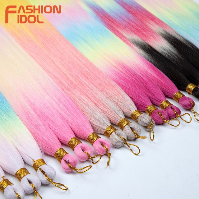 FASHION IDOL Synthetisches Flechthaar, Ombre-Regenbogen, 28 Zoll, 3 Stück - Bild 1