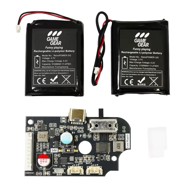 Sega Game Gear Li-Ion Akku Modul mit USB-C Ladeport, 6200 mAh, Schwarz - Bild 1
