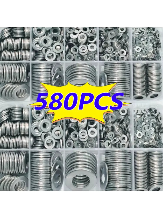 YBING 580-teiliges Unterlegscheiben-Set mit Schraubverschluss M2-M12 in Silber - Bild 4