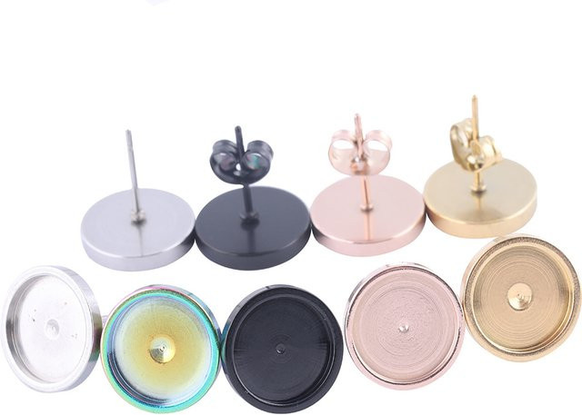 Ohrstecker Edelstahl, Roségold, Schwarz, Cabochon Lünette, Unisex - Bild 1