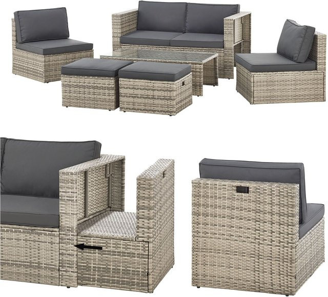 Juskys Polyrattan Gartenmöbel Set Salou Outdoor Lounge für 6 Personen in Grau mit wetterfesten Polstern - Bild 4
