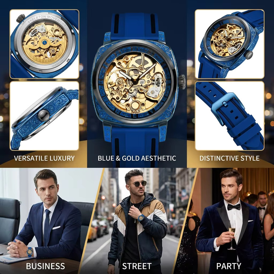 CAROTIF Armbanduhr, Automatik, blaues Zifferblatt, Legierung, Herren - Bild 3