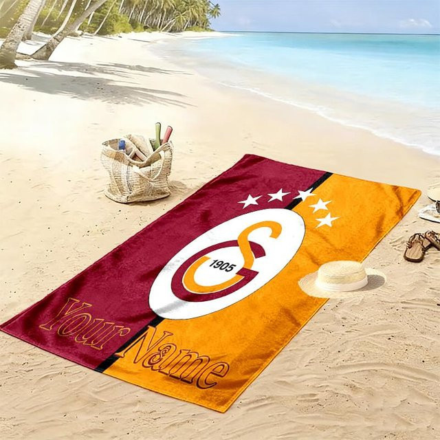Personalisierbares Strandtuch UI LOOL mit Galatasaray S.K. Aufdruck, rot, schnelltrocknendes Mikrofaser-Handtuch für Strand und Camping, B/H: 80 x 160 cm - Bild 1