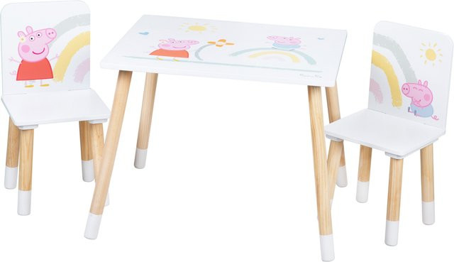 Roba Kindersitzgruppe Peppa Pig aus Massivholz mit Tisch und zwei Stühlen, weiß/mehrfarbig - Bild 1